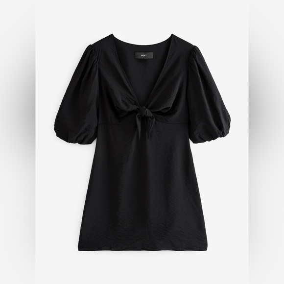 Next Black Tie Front Puff Sleeve Mini Dress size us12 - Picture 2 of 11